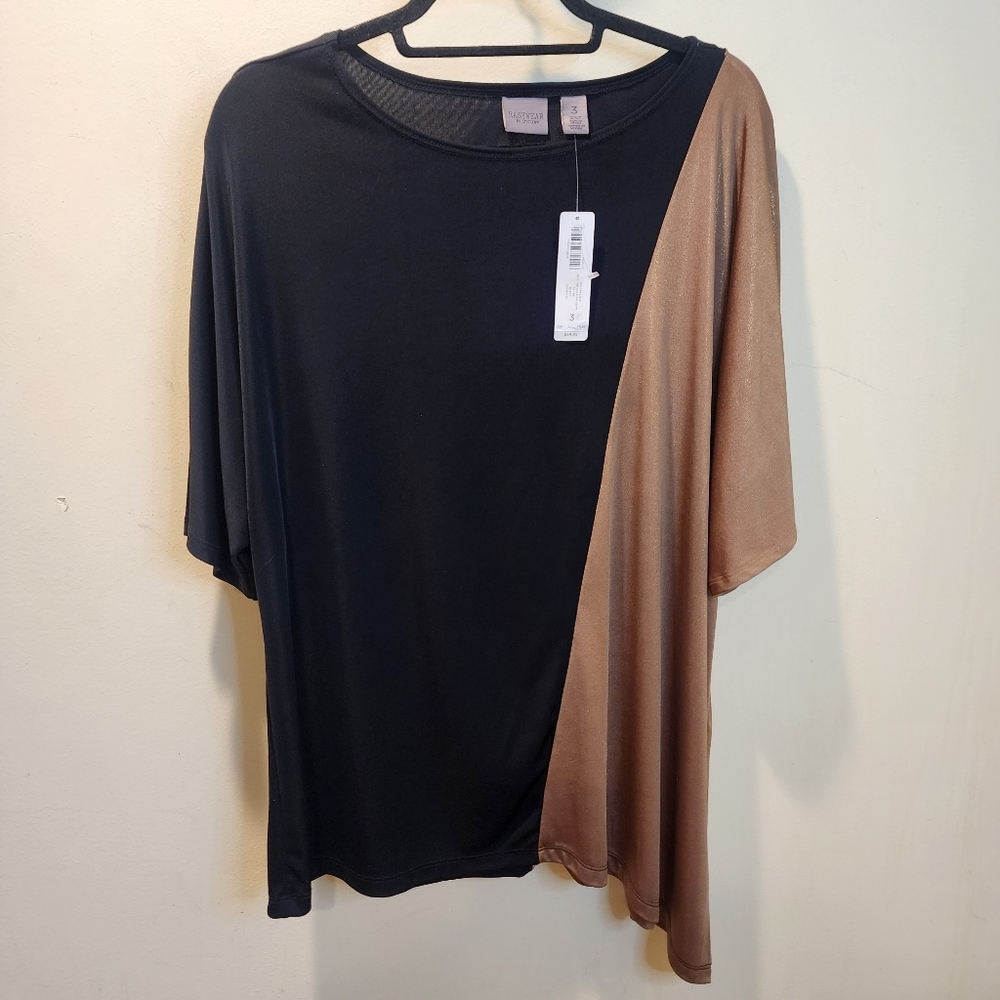 CHICO'D Black and Gold Short Sleeve Top Plus Size 3